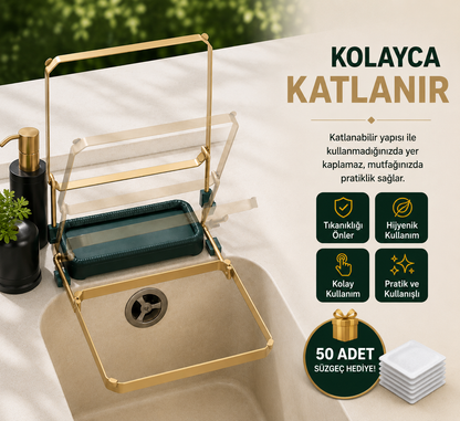 LAVIONS Katlanır Mutfak Lavabo Süzgeci – 50 Filtre Hediye | Tıkanıklık Önleyici